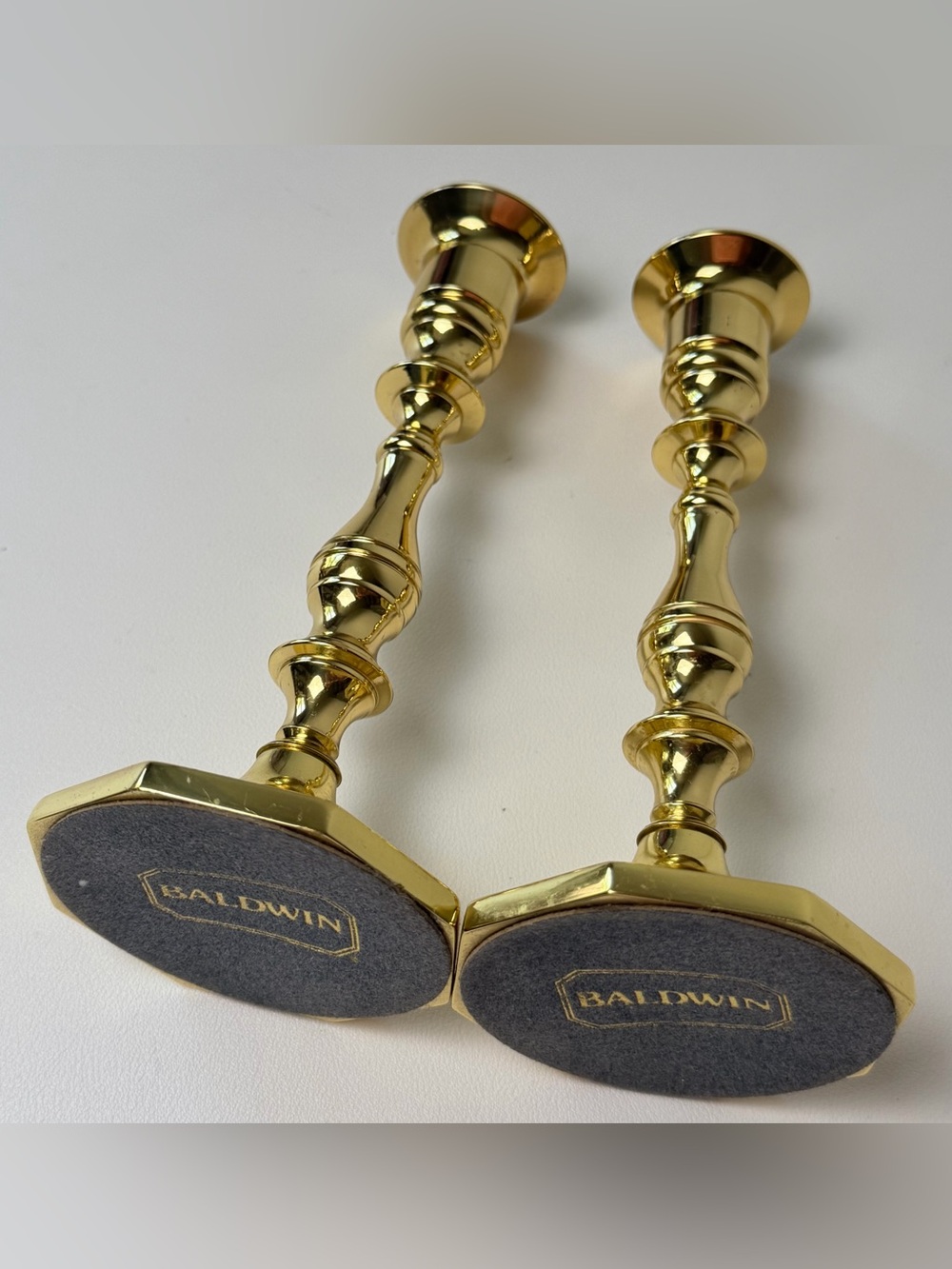 Baldwin Brass Candlesticks Set Candle Holders Pair Octagonal Base Colonial 7”